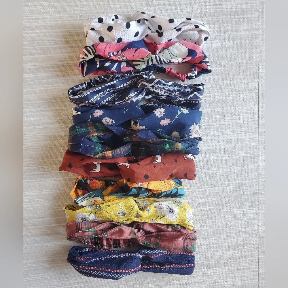 Boho Twisted Criss Cross Wrap Elastic Headbands 10 Piece Set Great Variety NEW